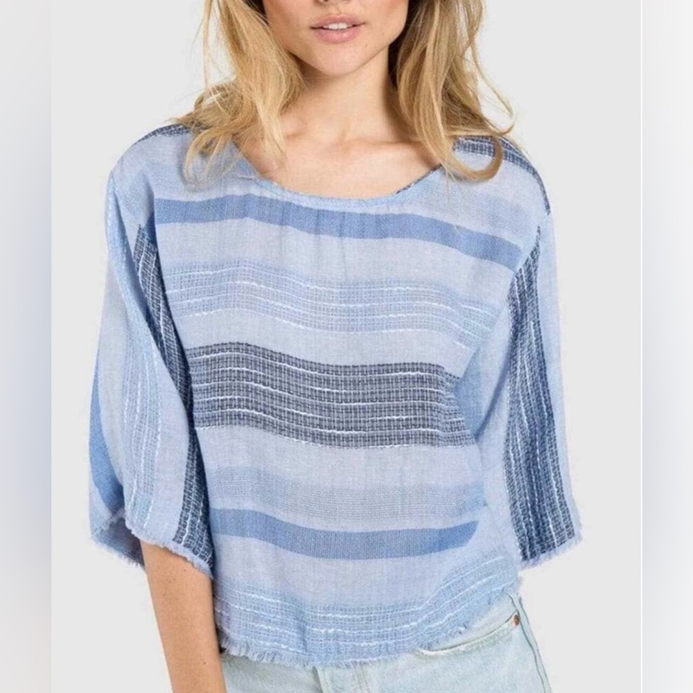 Cloth & Stone | Woven Tie Back Blouse | Blue Stripes | S